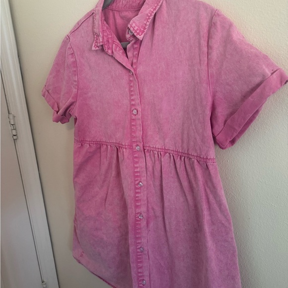 Pink Collared Button Down Dress - Picture 2 of 3